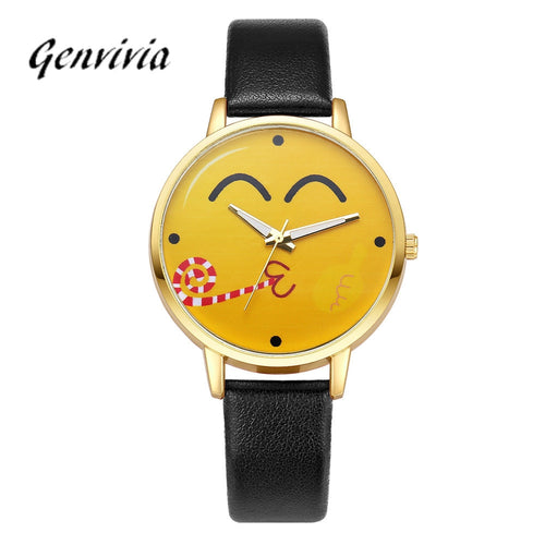 Neutral Cute Expression Fashion Leather Quartz Wrist Watch design leather watch 2017 fashion leisure quartz lovely watch