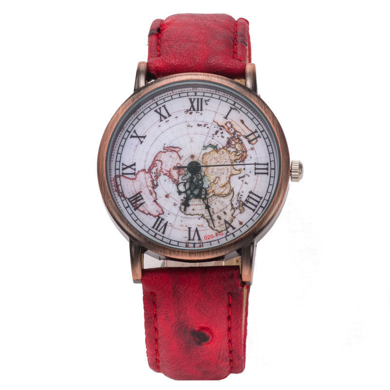 Retro Unisex Men Women Watch World Map Design Analog Quartz Watch