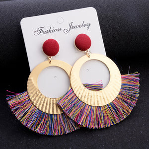 Openwork Style Big Circle Crystal Tassel Dangle Stud Earrings Fashion Jewelry