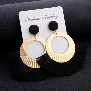 Openwork Style Big Circle Crystal Tassel Dangle Stud Earrings Fashion Jewelry