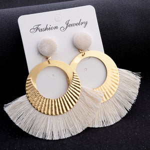 Openwork Style Big Circle Crystal Tassel Dangle Stud Earrings Fashion Jewelry