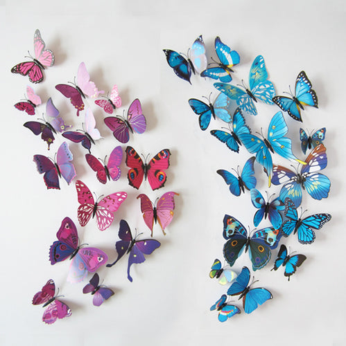 New Qualified Wall Stickers 12pcs Decal Wall Stickers Home Decorations 3D Butterfly Rainbow PVC Wallpaper for living room